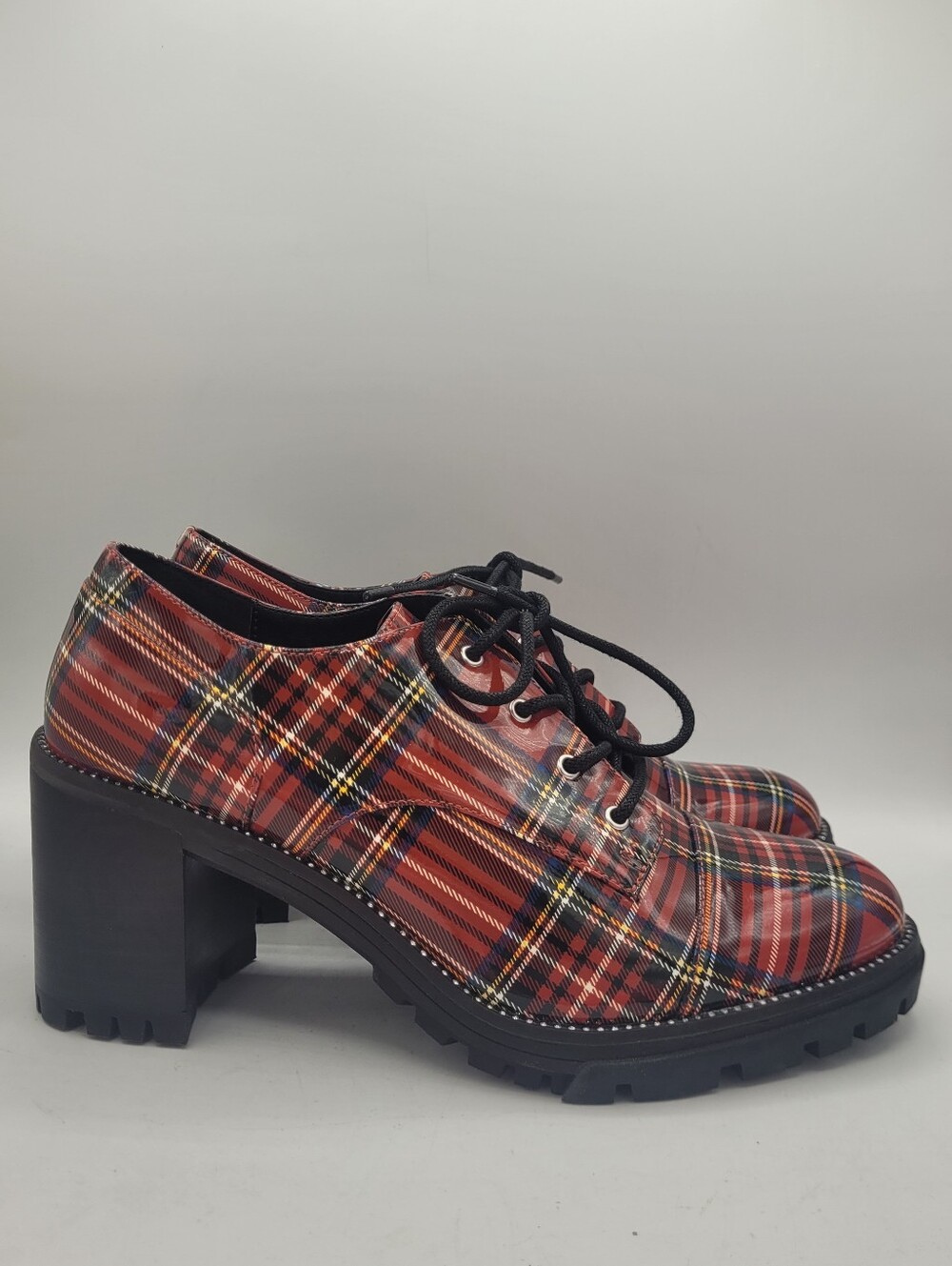 Jessica Simpson Resina red plaid Tartan chunky 3.25" heel oxfords - Picture 14 of 16